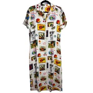 Jane + Delancey Vintage Fruit Label Print Button-Front Midi Dress – XS